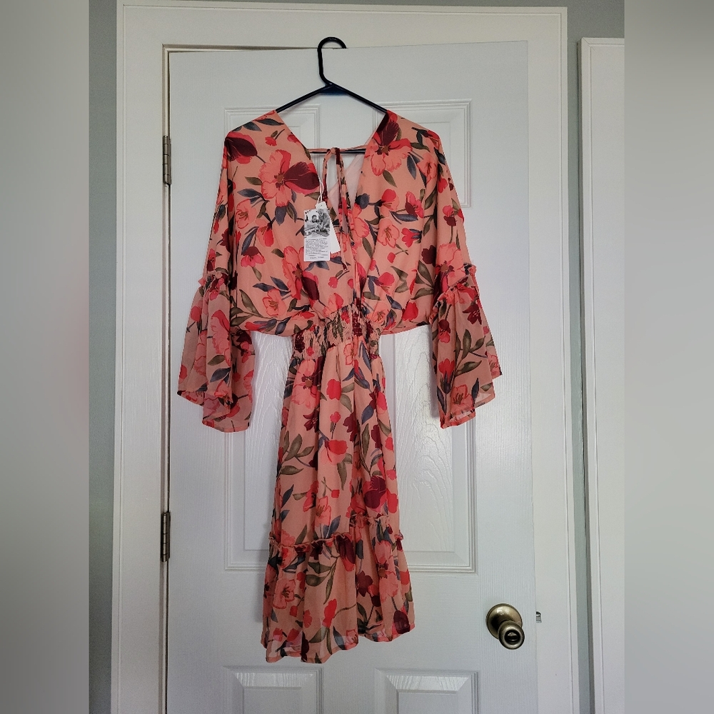 Women's Spring Summer Floral Mini Dress Boho A Line Chiffon Dress